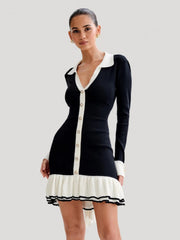 Ruffled Pearl Button Knit Mini Dress Newgew Dresses