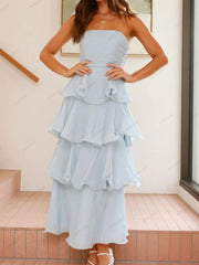 Chic Strapless Backless Tiered Midi Dress Newgew Dresses