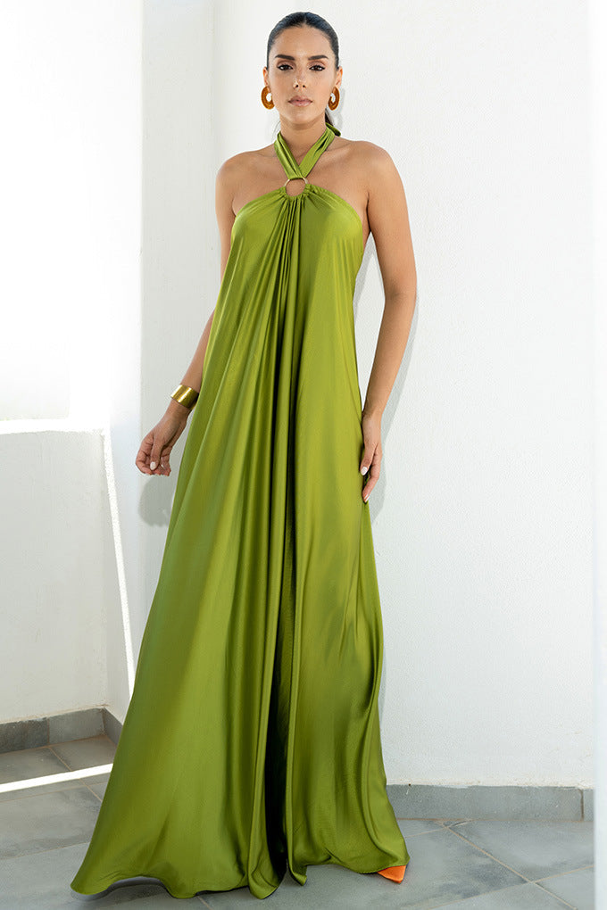Satin  Elegant Maxi long Dress: Backless Halter Neck Newgew Dresses