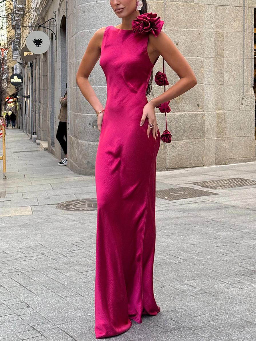 Formentera Flower Satin Ribbon Maxi Dress Newgew Dresses