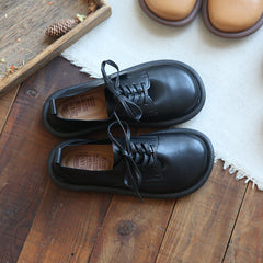 Women Soft Cowhide Round Head Retro Loafers Newgew Shoes