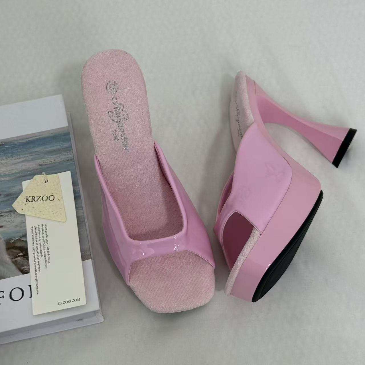 Square-Toe Crystal High Heels With Block Heels PinTow