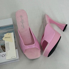 Square-Toe Crystal High Heels With Block Heels PinTow