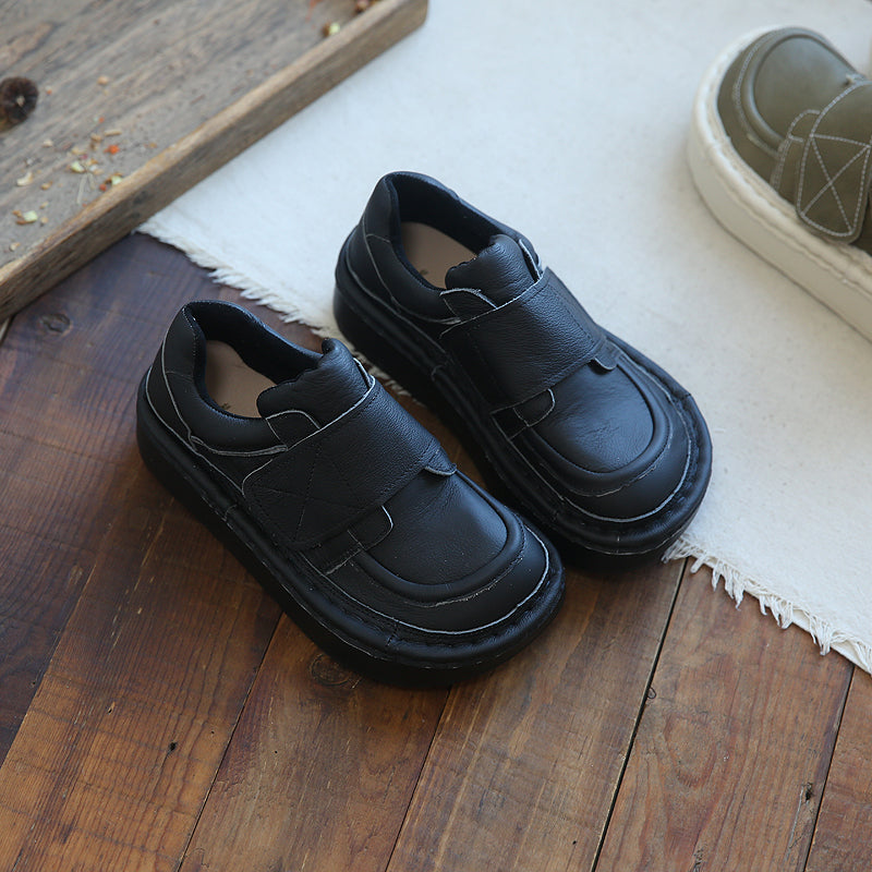 Women Retro Cowhide Velcro Thick Sole Casual Shoes Newgew Shoes