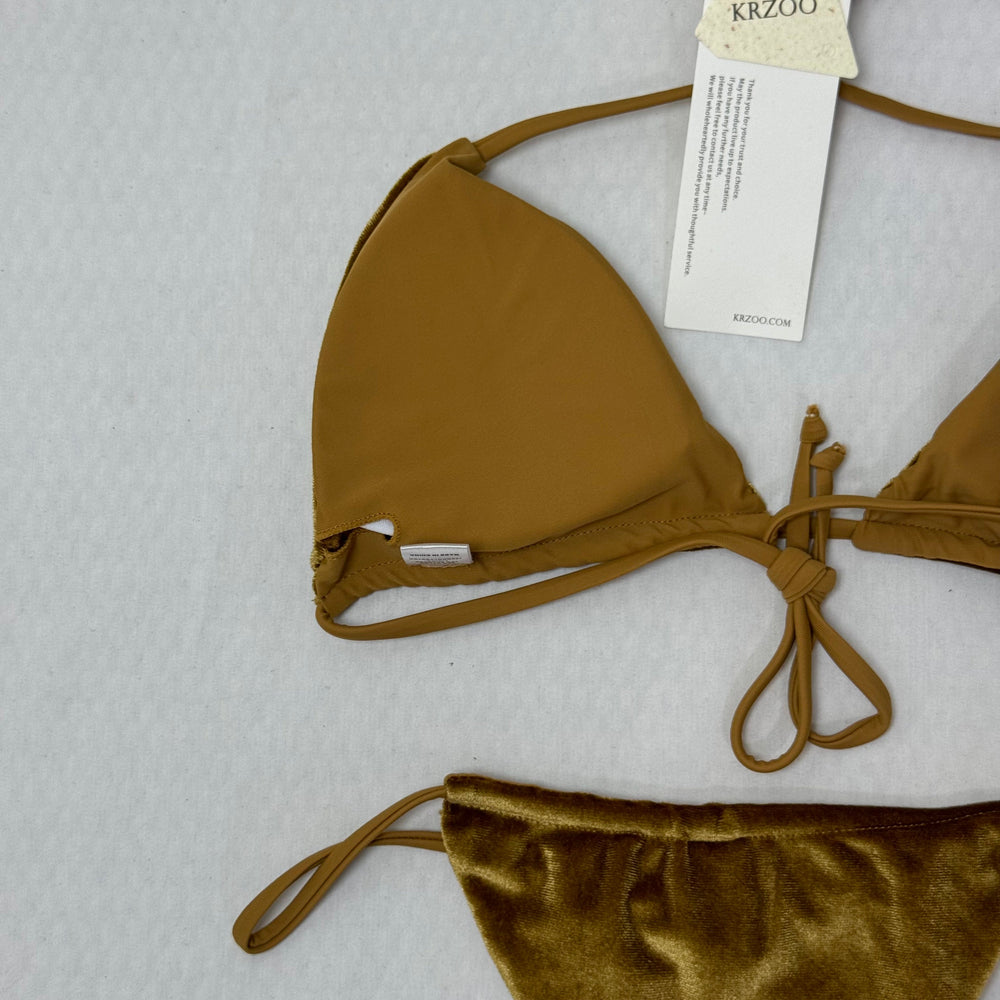 Gold Velvet Three-Piece Split Bikini PinTow