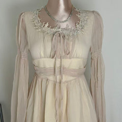 Square-Neck Long-Sleeve Chiffon Dress PinTow