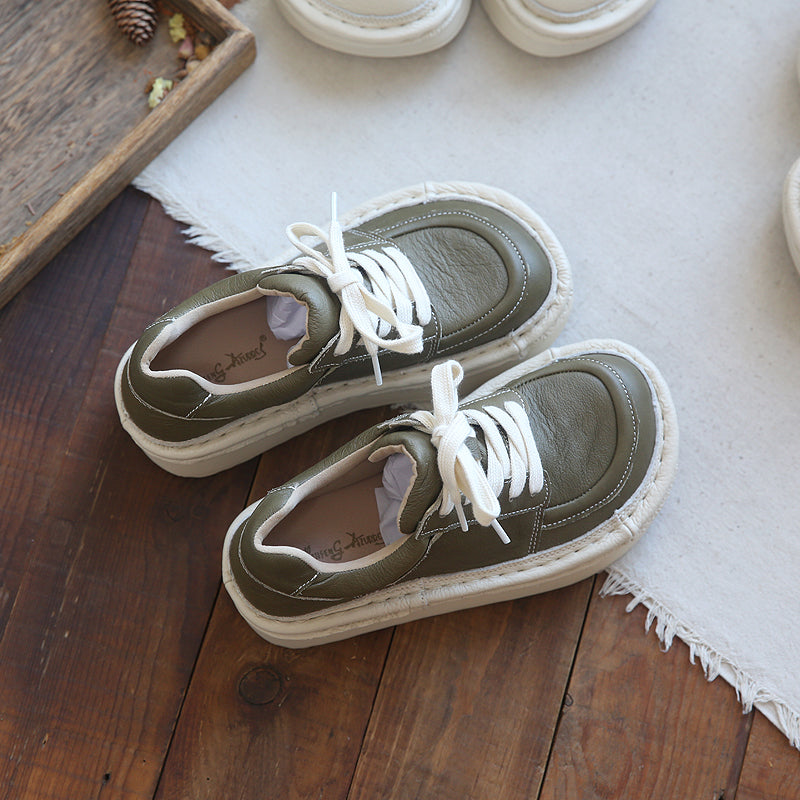 Women Retro Leather Thick Sole Casual Shoes Newgew Shoes
