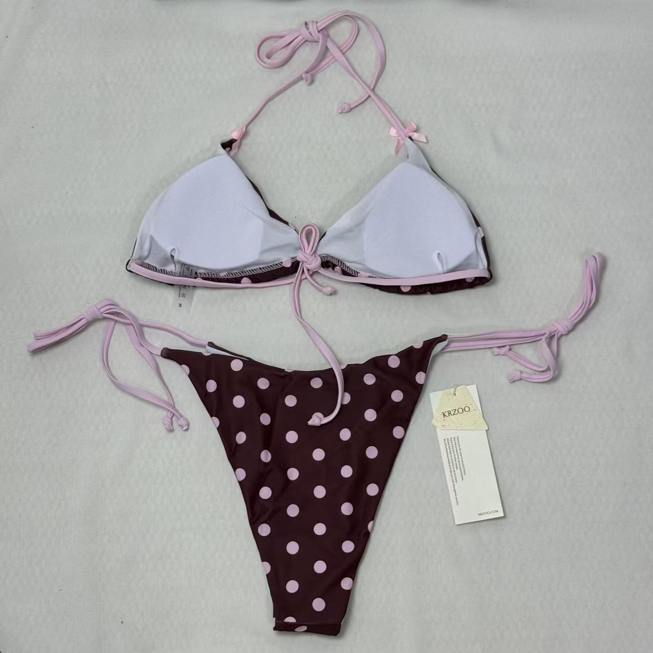 Dot-Pattern Two-Piece Strapless Swimsuit PinTow