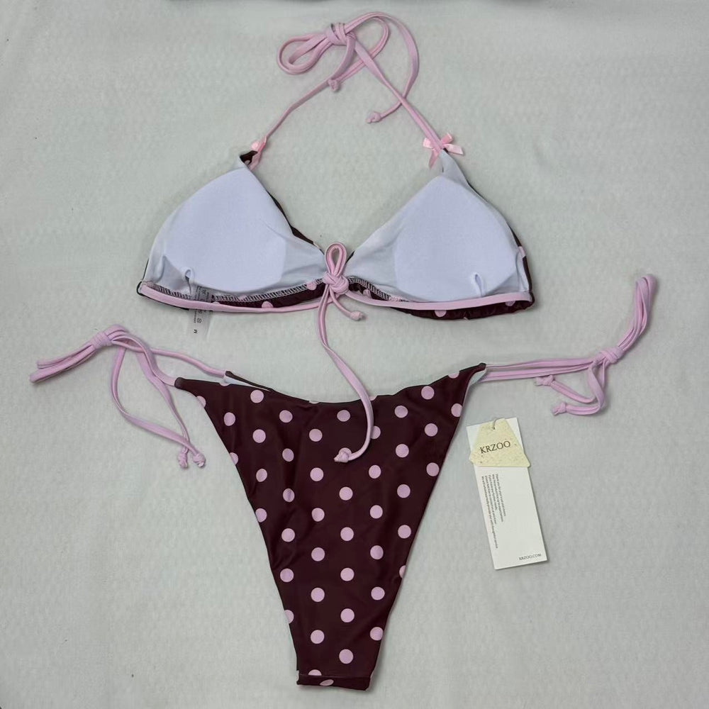 Dot-Pattern Two-Piece Strapless Swimsuit PinTow