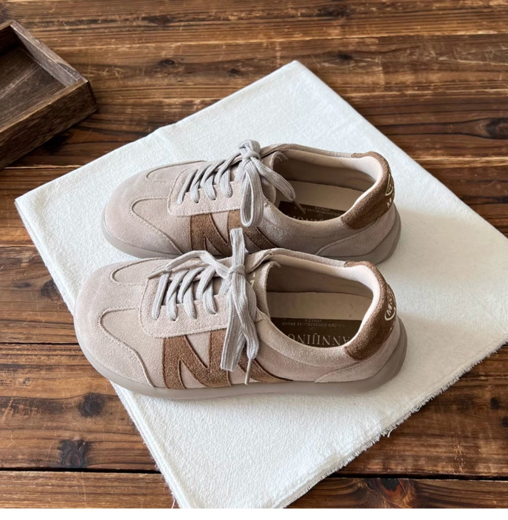 Women Retro Suede Leather Soft Flat Casual Training Shoes Newgew Shoes