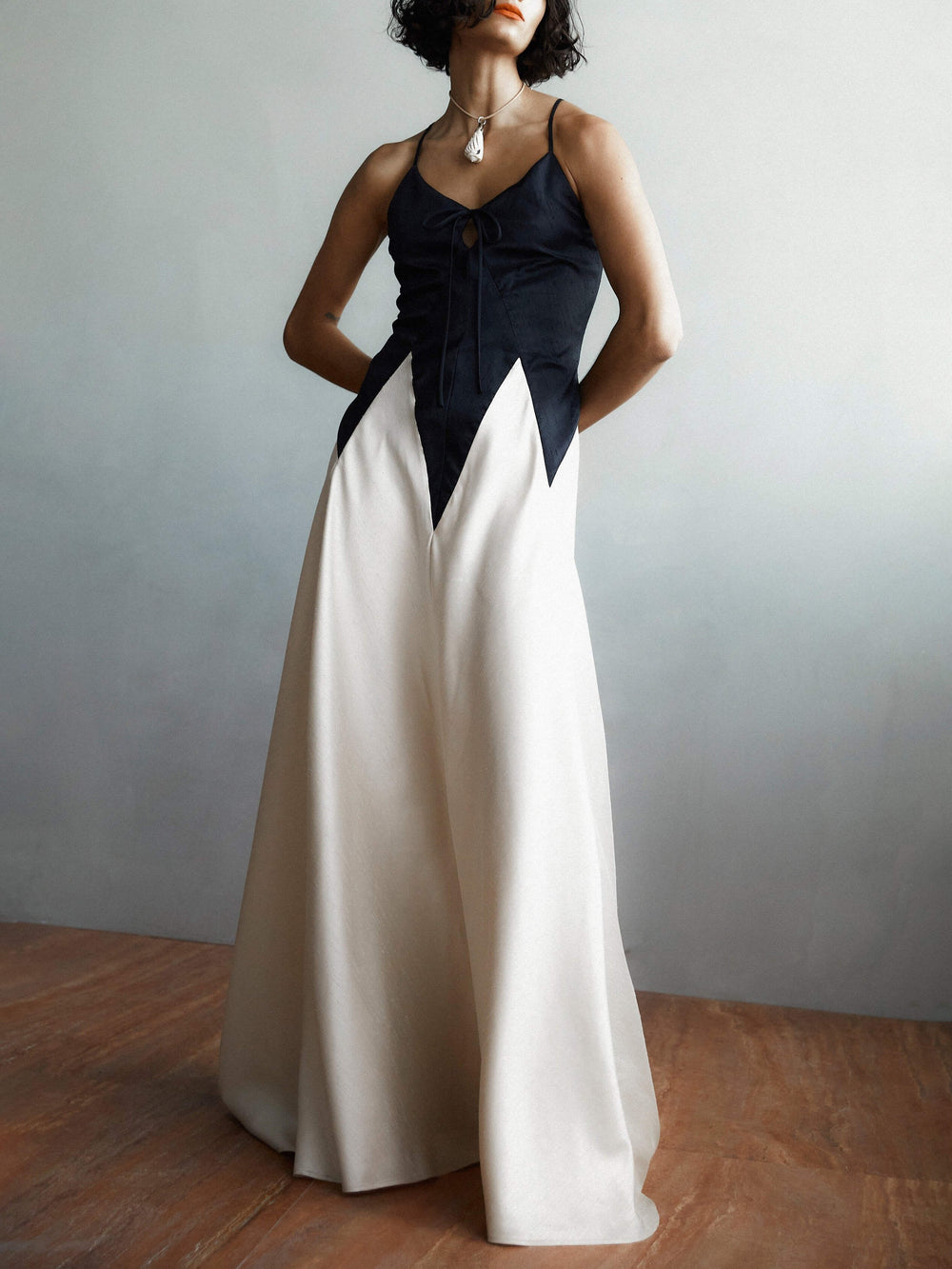 Fashion Contrasting Stitching Slim Suspender Maxi Dress Newgew Dresses