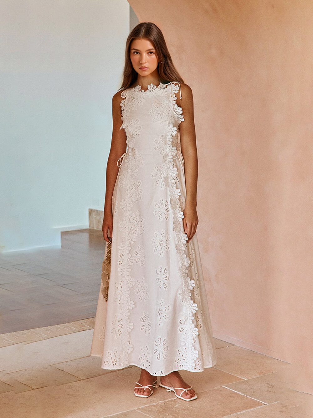 Delicate Lace Hook And Lace Up Sides Maxi Dress Newgew Dresses