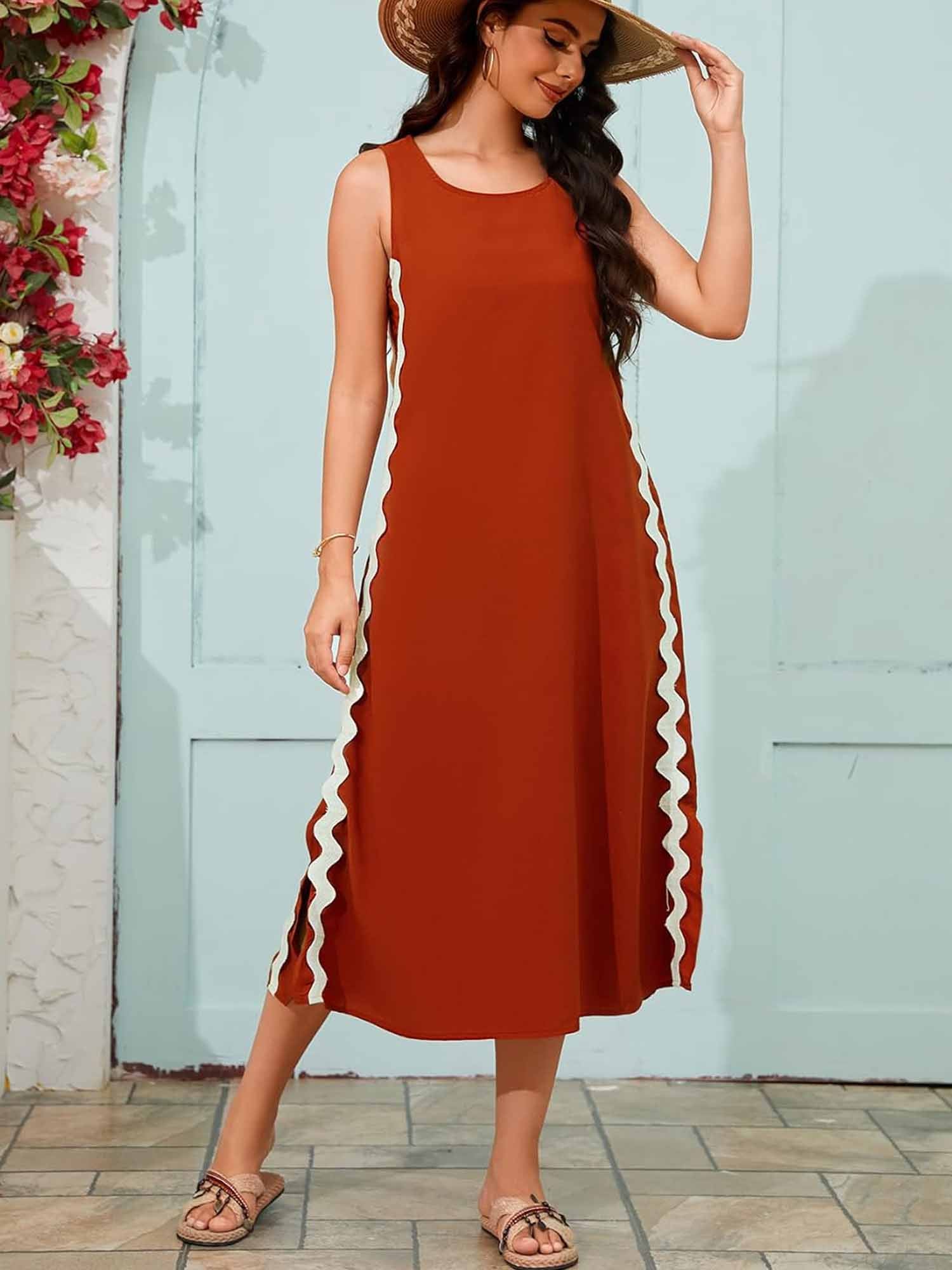 Side Wave Stripes Embellished Side Slit Loose Dress Newgew Dresses
