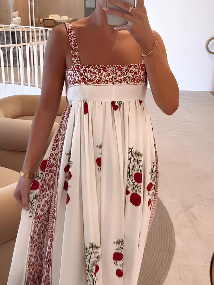 Square Neck Paneled Floral Print Maxi Dress Newgew Dresses
