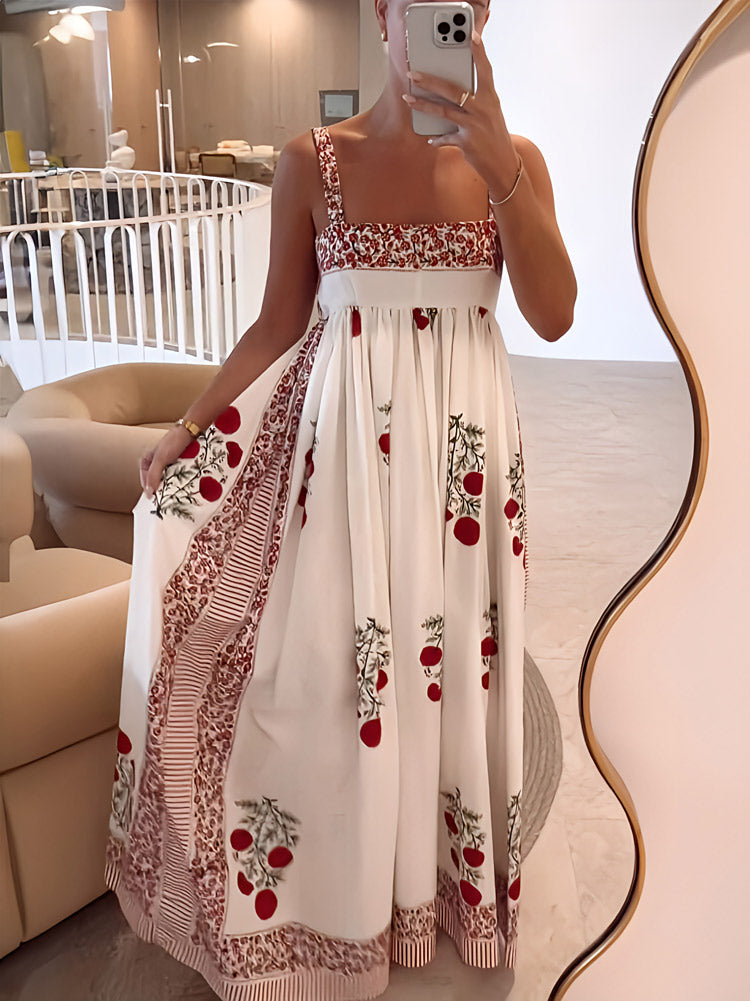 Square Neck Paneled Floral Print Maxi Dress Newgew Dresses