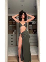 HOLLOW HIGH SLIT SUSPENDER DRESS Newgew Dresses