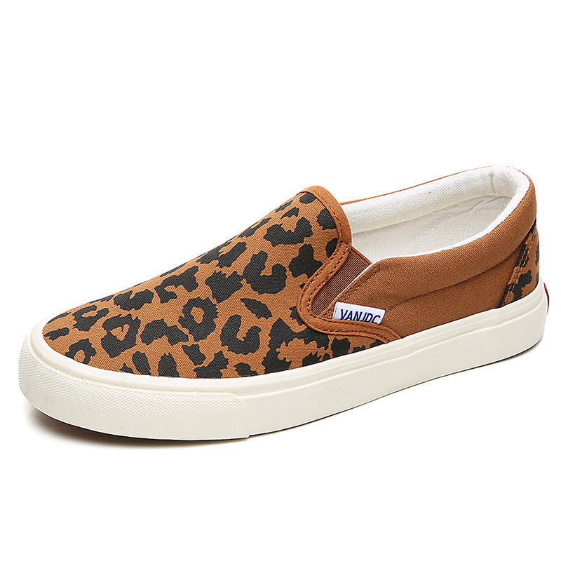 Women's Korean Style Leopard Print Dark Versatile Slip-on Canvas Shoes Newgew