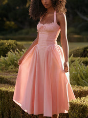 Barbie Pink Backless Halter Midi Dress Newgew Dresses