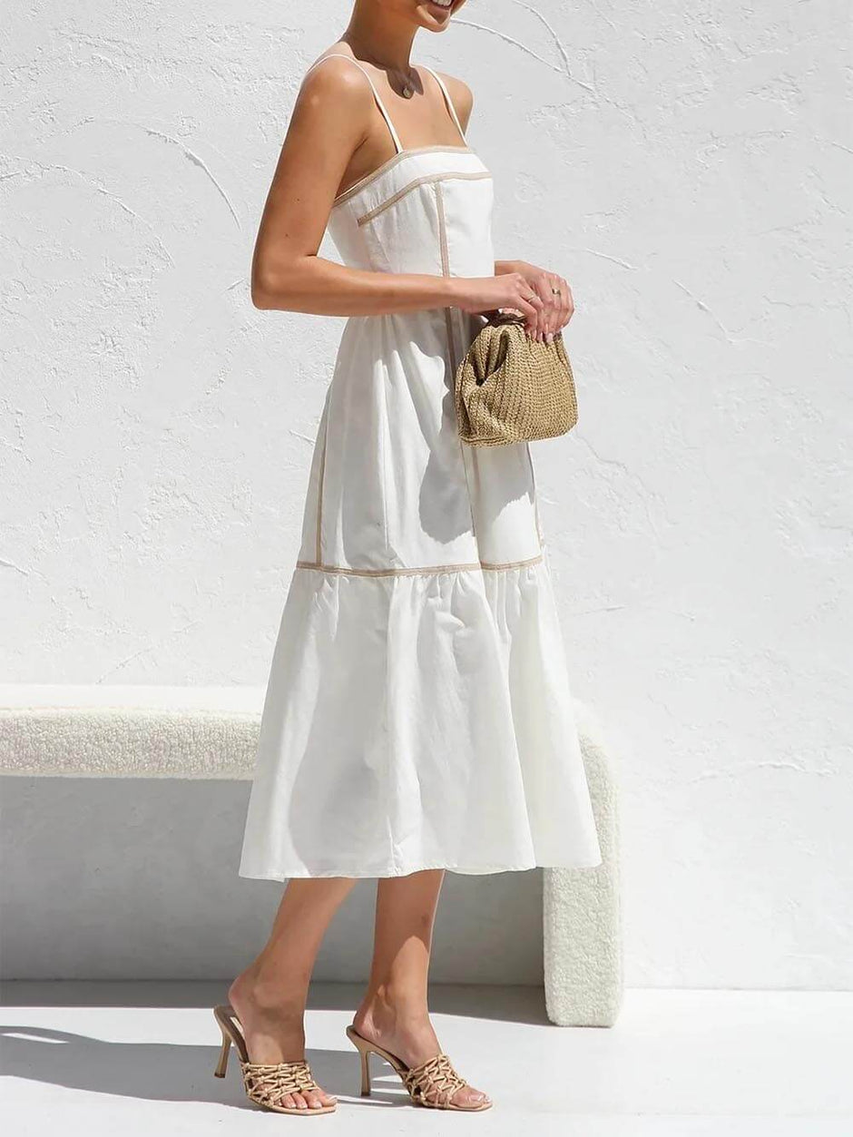 Contrast Color Trim Adjustable Straps Midi Dress Newgew Dresses