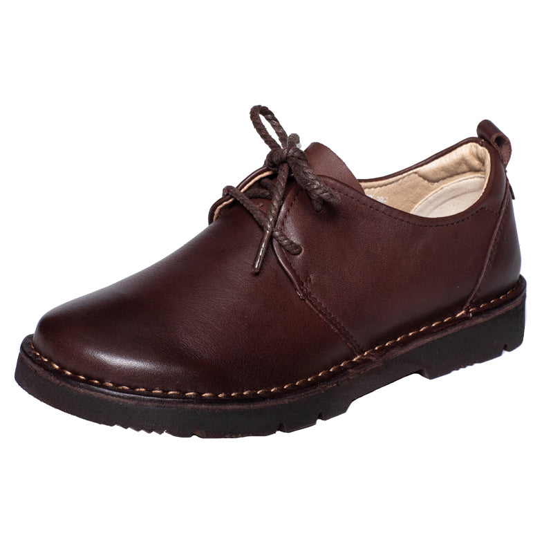 Women Retro Solid Cowhide Leather Soft Shoes Newgew Shoes