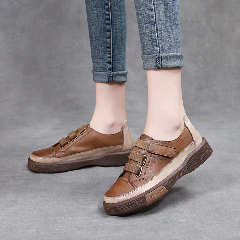 Women Retro Leather Velcro Tape Casual Shoes Newgew Shoes