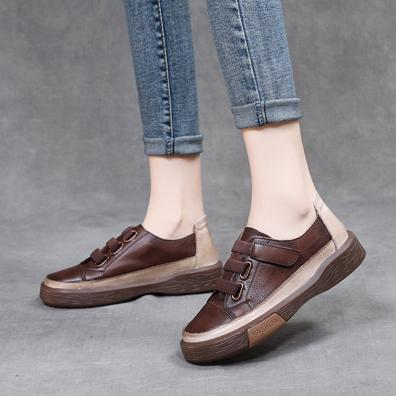 Women Retro Leather Velcro Tape Casual Shoes Newgew Shoes