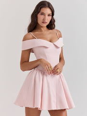 Ballet Pink Off-Shoulder Spaghetti Strap Mini Dress Newgew Dresses