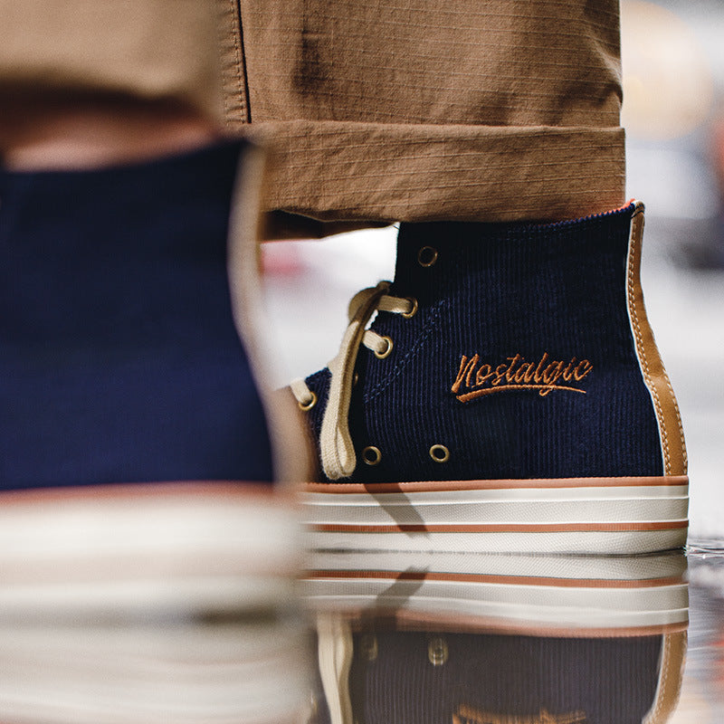 Men Minimalist Fashion Corduroy High Top Casual Shoes Newgew Shoes