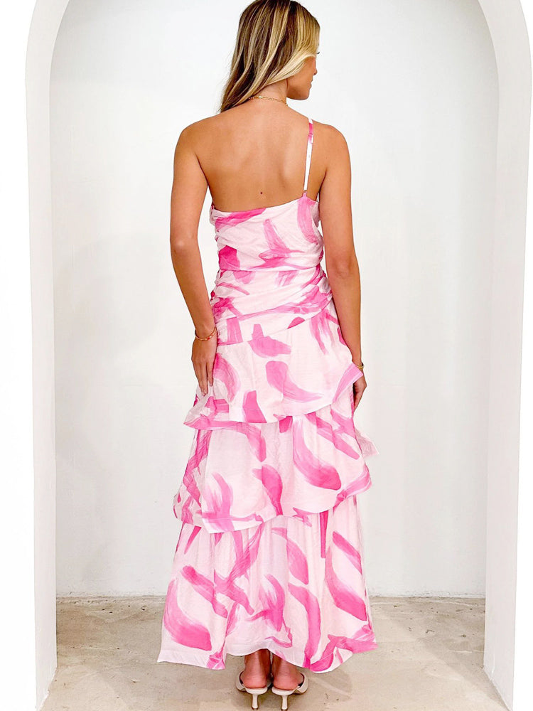 One-Shoulder Strappy Floral Print Dress Newgew Dresses