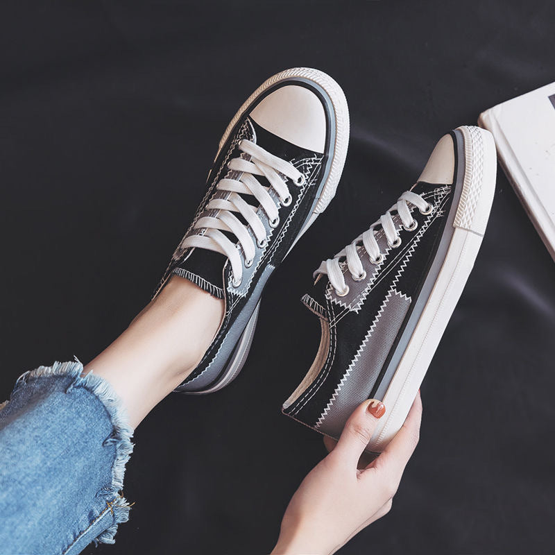 Cool Women's Stitching Front Black Flat Canvas Shoes Newgew