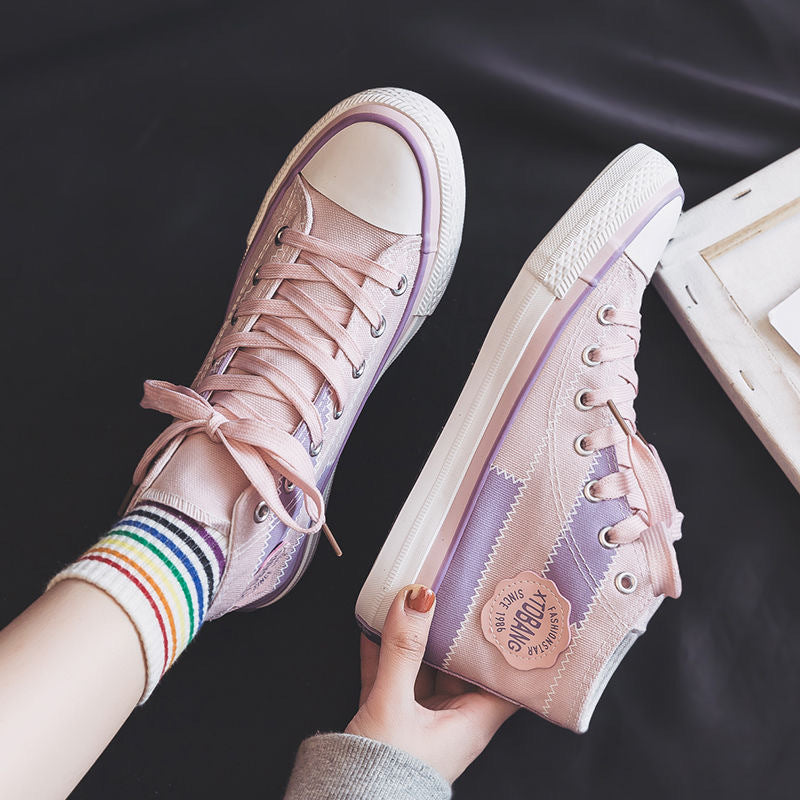 Cool Women's Stitching Front Black Flat Canvas Shoes Newgew
