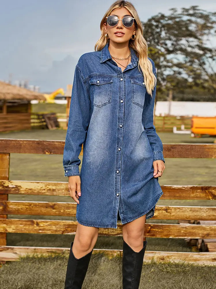 Relaxed Fit Adjustable Denim Dress Newgew Dresses