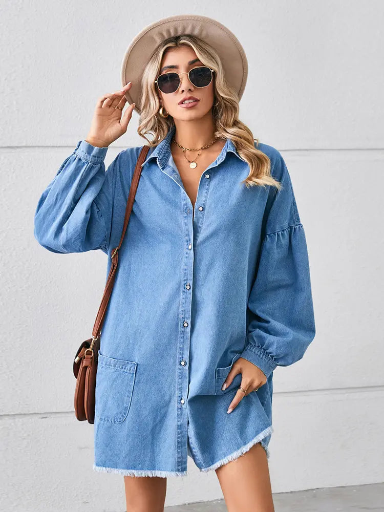Oversized Frayed Denim Midi Dress Newgew Dresses
