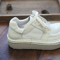 Women Retro Casual Leather Mesh Patchwork Shoes Newgew Shoes