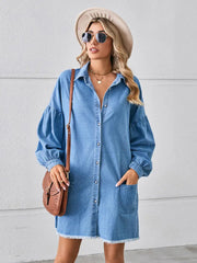 Oversized Frayed Denim Midi Dress Newgew Dresses