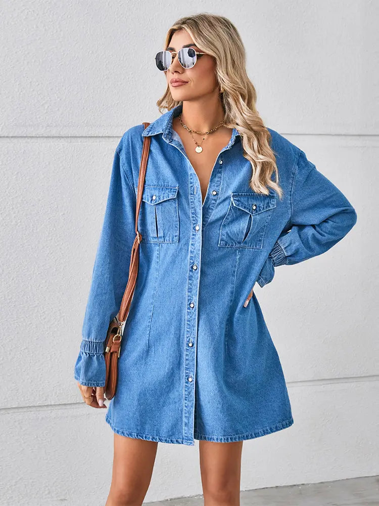Loose-Fit Washed Denim Dress Newgew Dresses