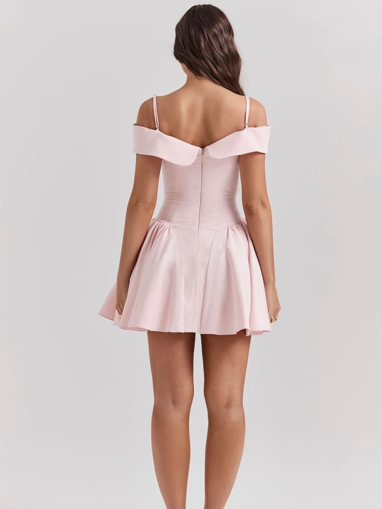 Ballet Pink Off-Shoulder Spaghetti Strap Mini Dress Newgew Dresses