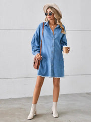 Oversized Frayed Denim Midi Dress Newgew Dresses