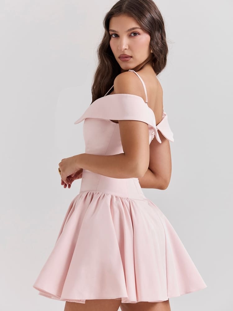Ballet Pink Off-Shoulder Spaghetti Strap Mini Dress Newgew Dresses