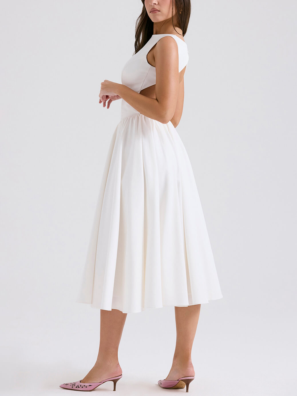 Stylish And Elegant Solid Color Round Neck Backless Sleeveless Midi Dress Newgew Dresses