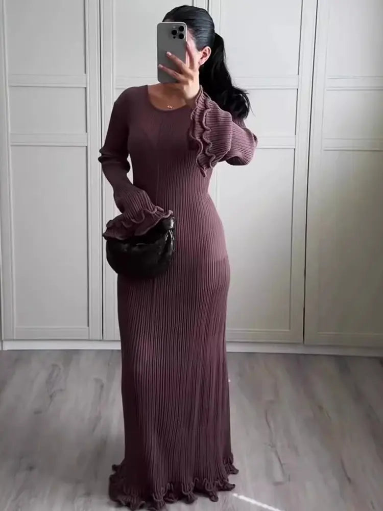 Bell-Sleeve Knit Long Dress Newgew Dresses
