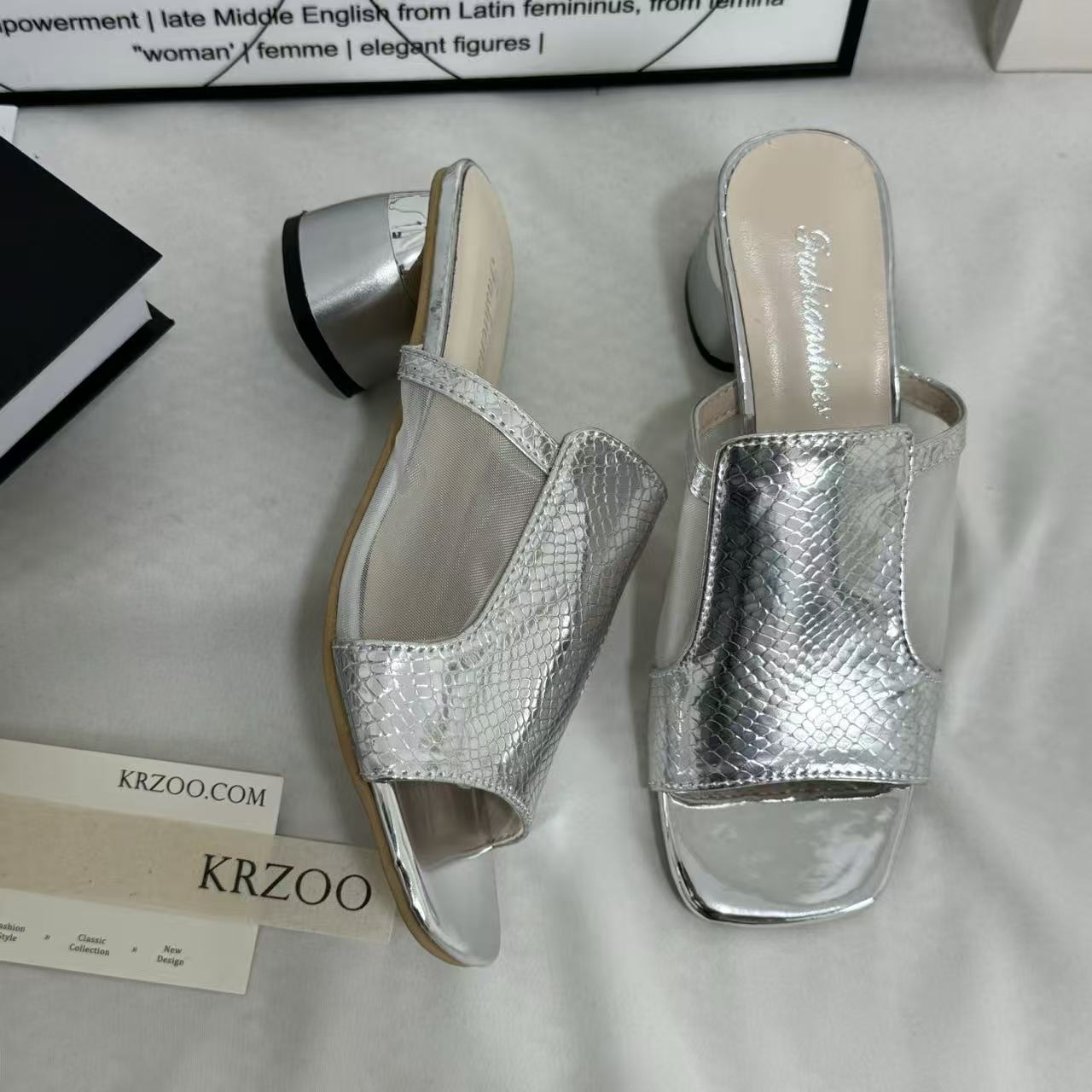 Mesh Chunky Heeled Open-Toe Sandals PinTow
