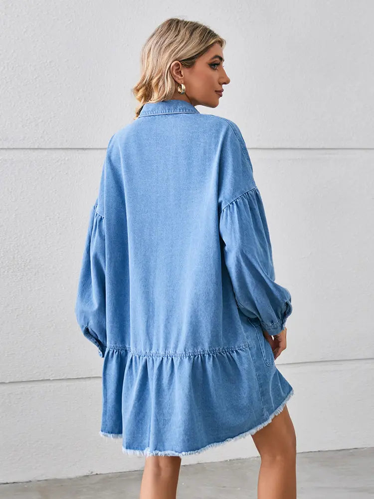 Oversized Frayed Denim Midi Dress Newgew Dresses