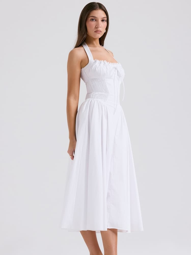 White Backless Halter Midi Dress Newgew Dresses