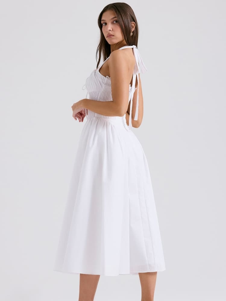 White Backless Halter Midi Dress Newgew Dresses
