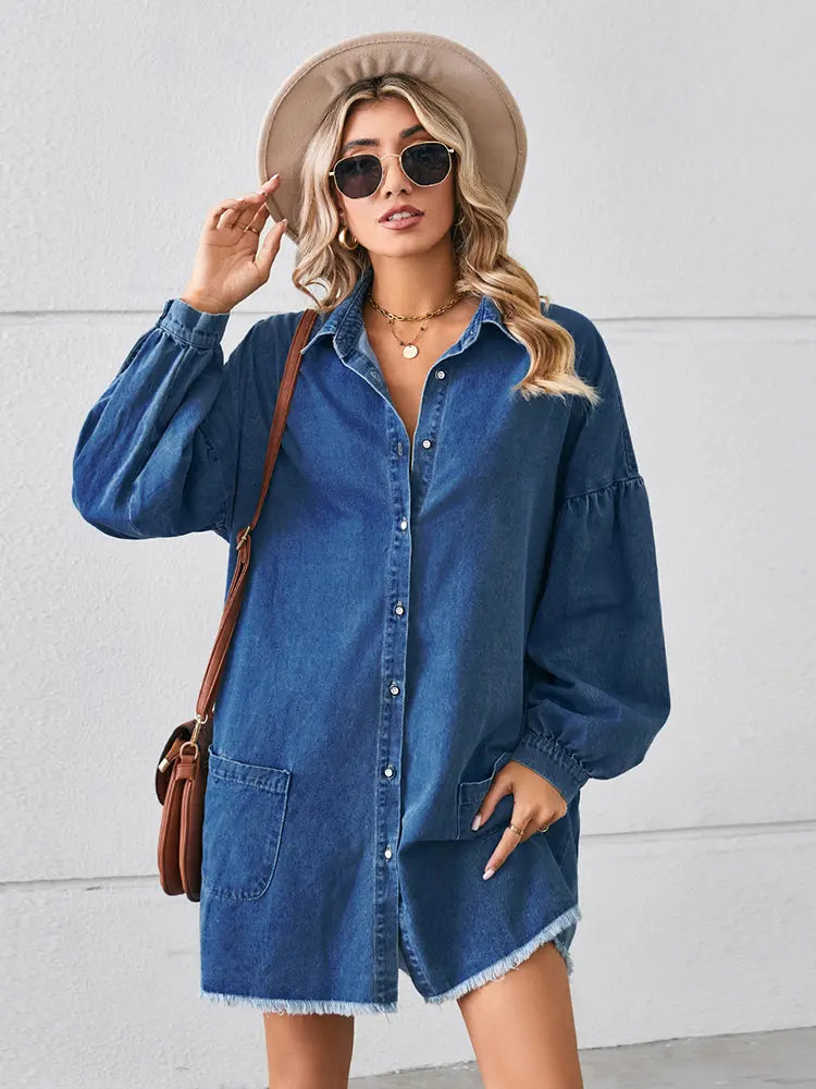 Oversized Frayed Denim Midi Dress Newgew Dresses