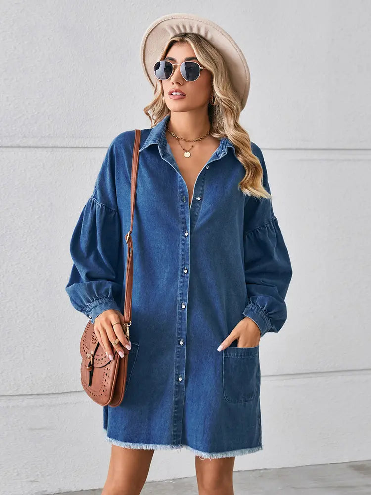 Oversized Frayed Denim Midi Dress Newgew Dresses