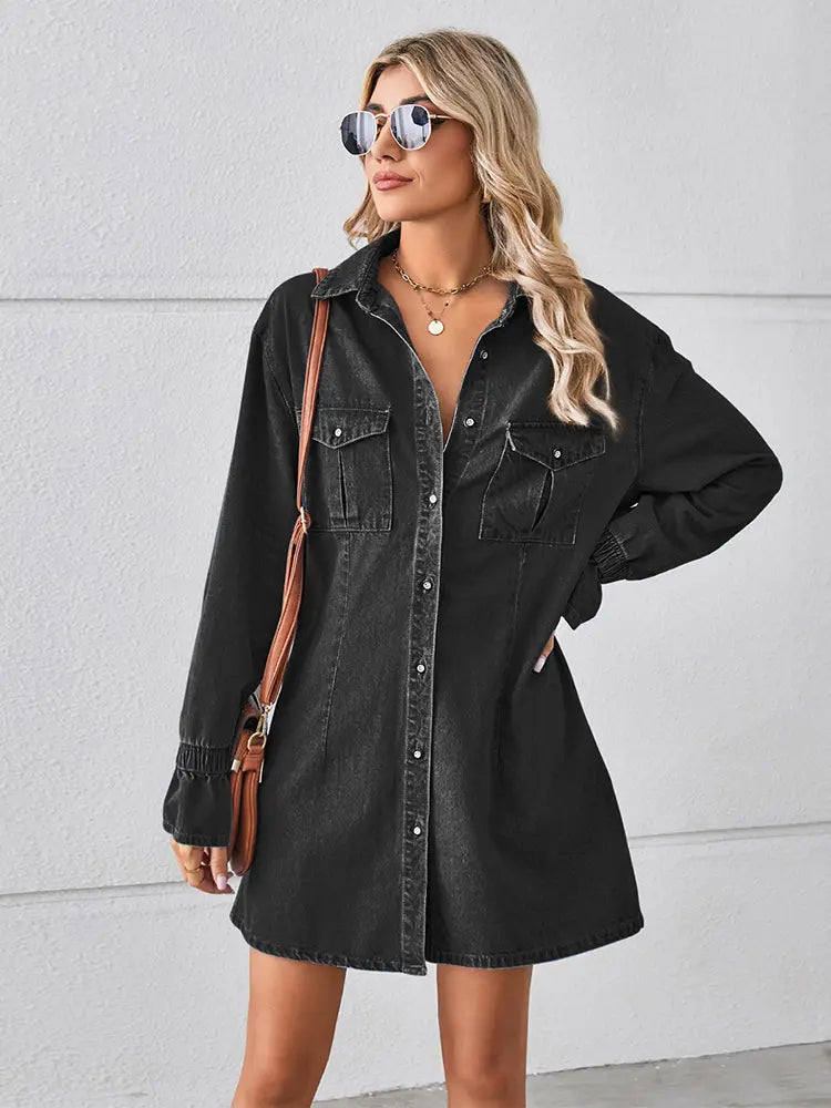 Loose-Fit Washed Denim Dress Newgew Dresses