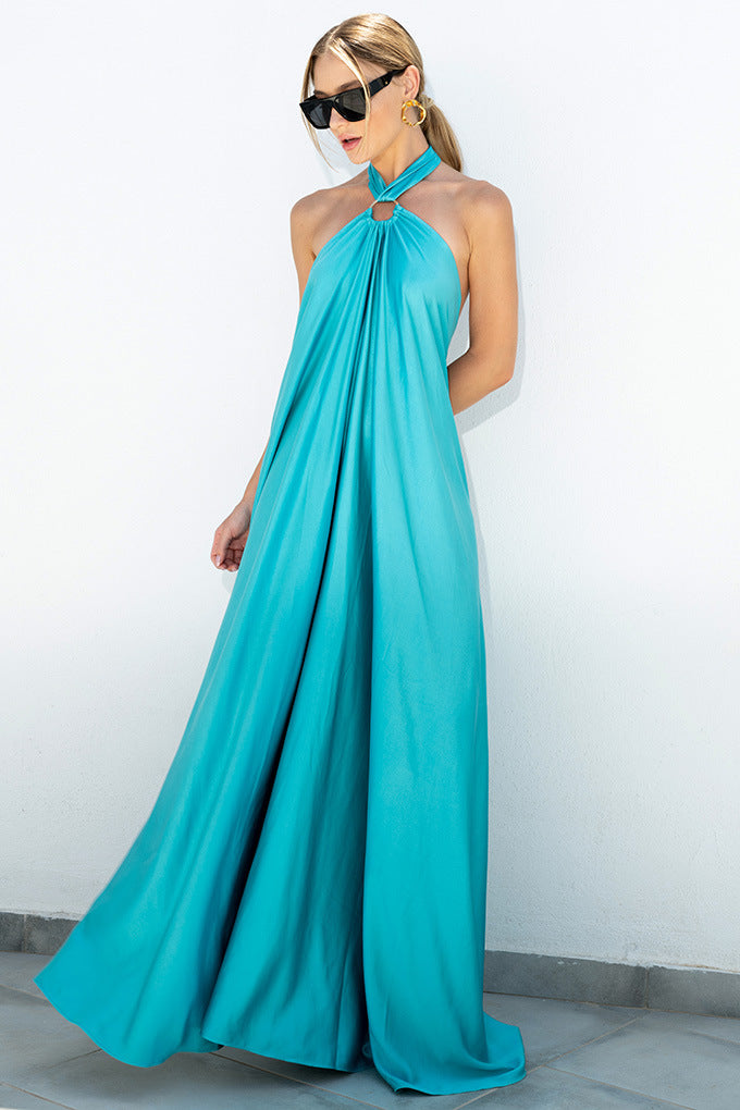 Satin  Elegant Maxi long Dress: Backless Halter Neck Newgew Dresses
