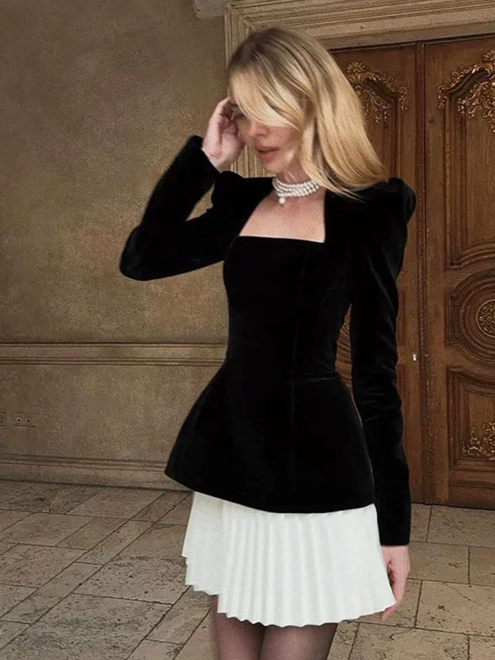 Velvet Pleated Colorblock Dress Newgew Dresses